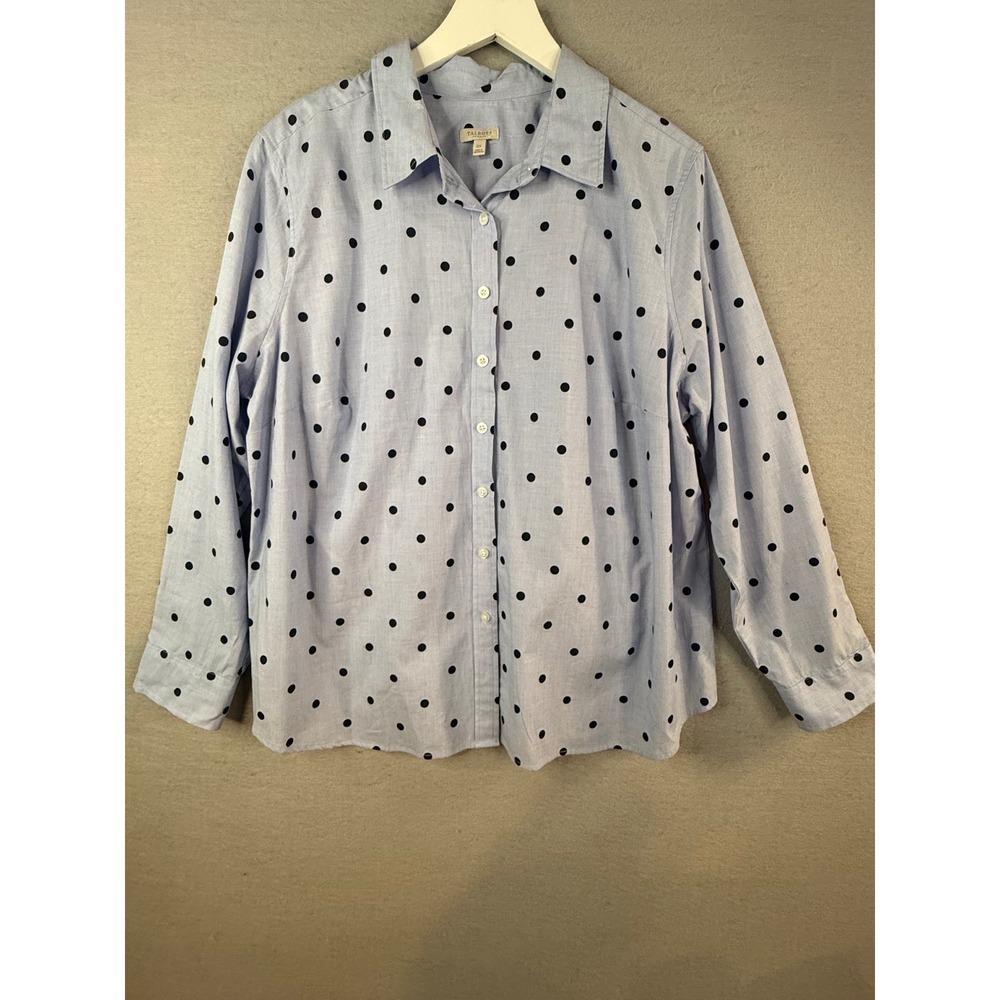 Talbots Button Down Top Womens 2X Blue Polka Dot Long Sleeve Cotton - Picture 1 of 7